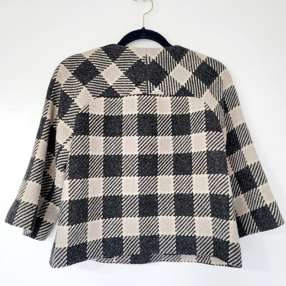 Talbot's Beige and Charcoal Gray Check Wool Blend 3-Button Swing Jacket Size 8P - Picture 7 of 10